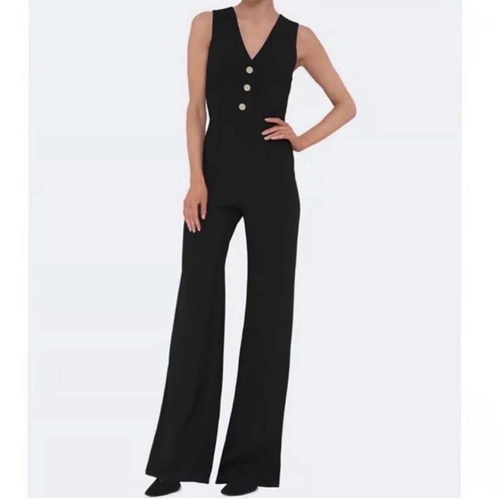 EUC Alice & Olivia Wide Leg Lace Back Black Jumpsuit Sz 2